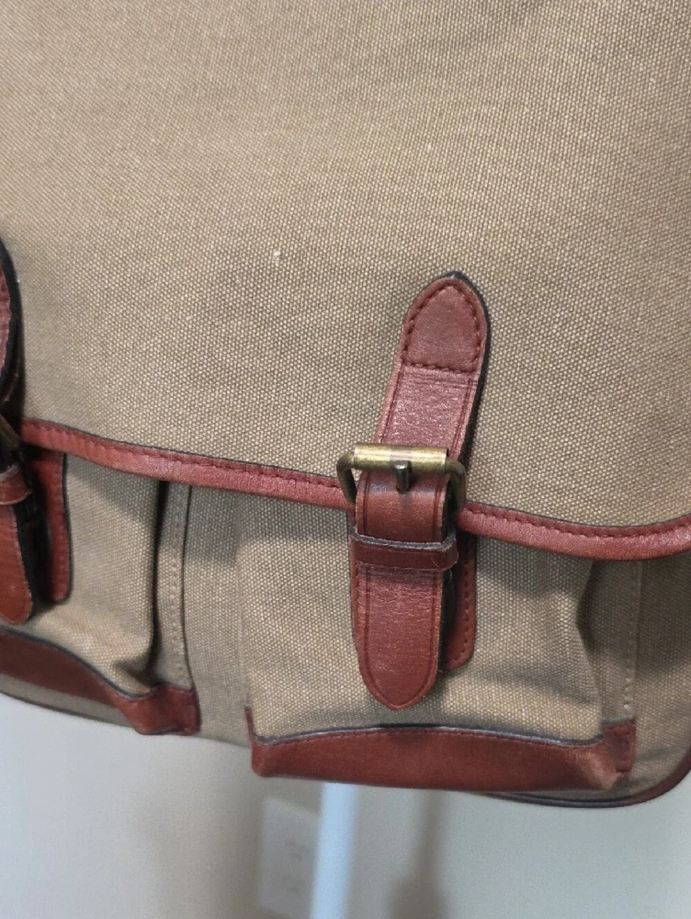 Vintage Liz Claiborne Leather Co Canvas Messenger Bag Tan Crossbody 12